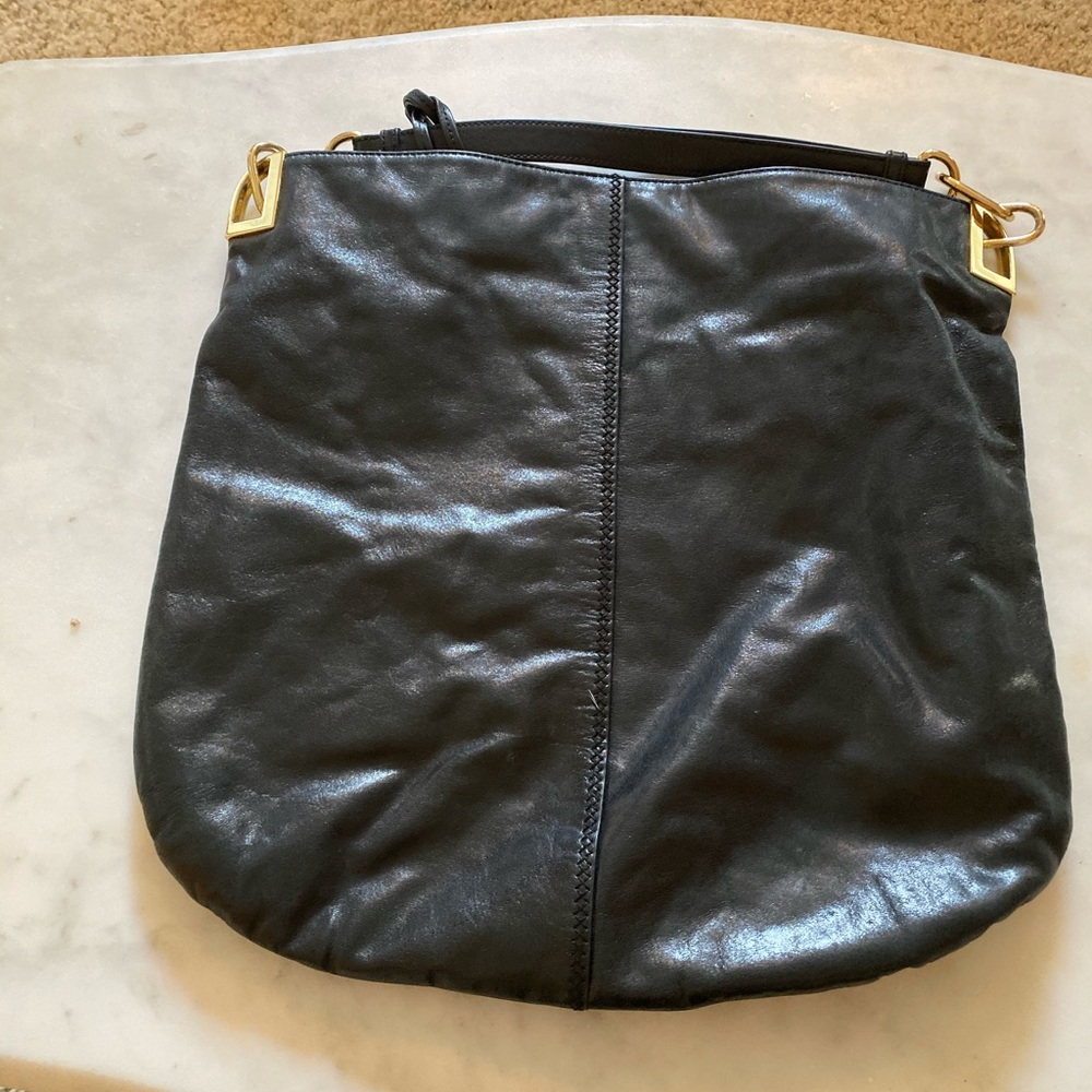 Black leather shoulder bag by badgley mischka